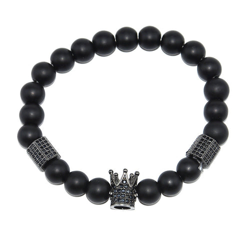 Tiger's eye copper micro-inlaid elastic bracelet black matte zircon m3331288