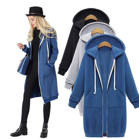 Hooded long-sleeved medium and long sweater fleece shirt long jacket m301588