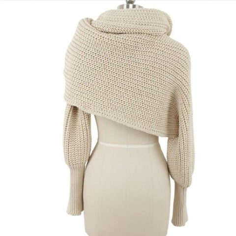 Koreanische Version des Wollschals mit verlängertem Halsausschnitt und Riemenärmeln, Strickschal m5010549 