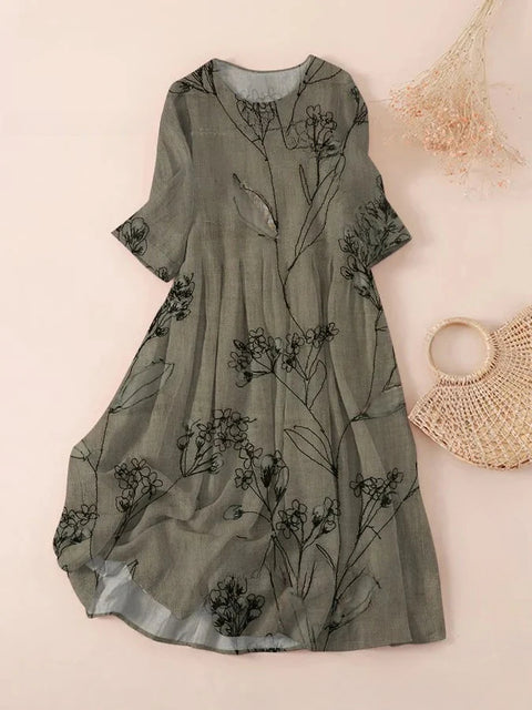 Loose Crew Neck Fashion Long Sleeve Printed Dress m301072