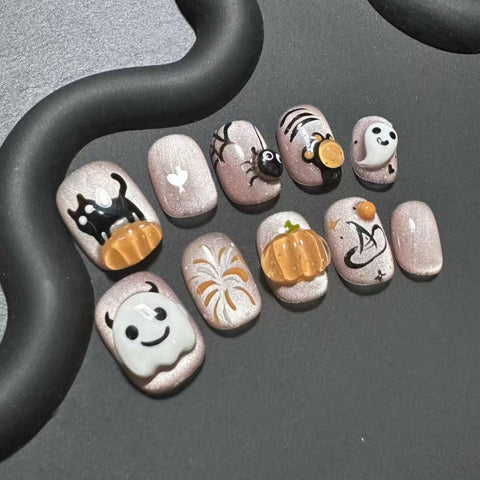 Wearing handmade cartoon three-dimensional cute pumpkin manicure patch hand-painted student funny nails m3331218