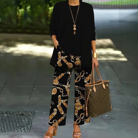3D printed 3-piece cardigan + vest + trousers fashionable wear m302849