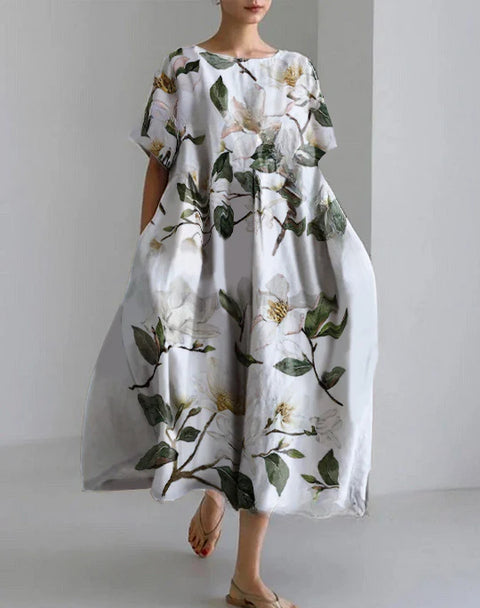 Women's loose crew neck fashion high-end short-sleeved printed dress m301052