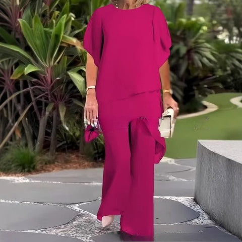 Temperament chiffon solid color loose irregular fashion suit m301710