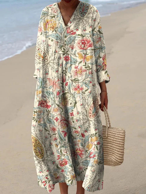Ladies casual floral 3D printing sleeve dress m301071