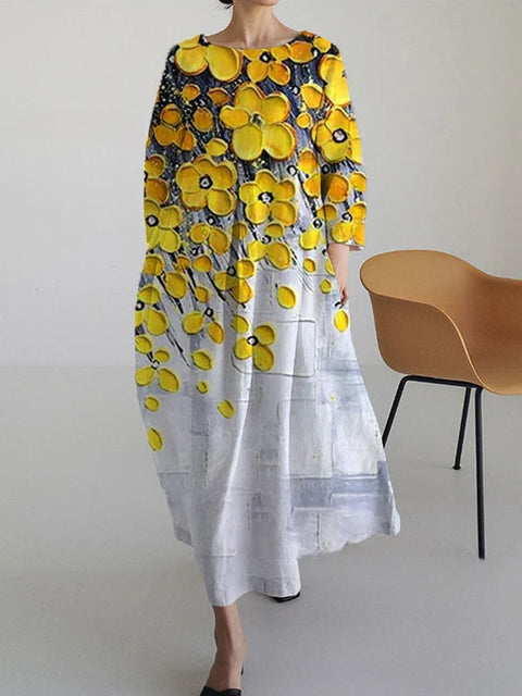 Women's loose crew neck fashion high-end long-sleeved printed dress m301049