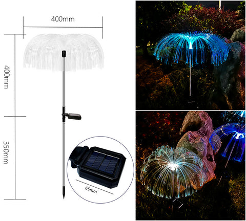 Lampe décorative d'ambiance solaire LED en fibre optique, lampe de pelouse d'extérieur étanche en forme de méduse m3330923