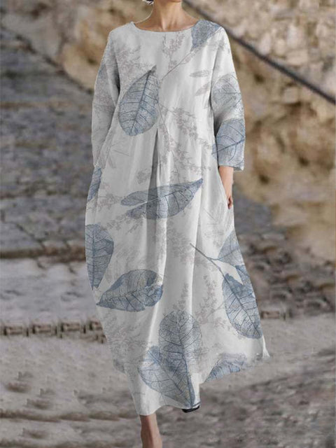 Women's loose crew neck fashion high-end long-sleeved printed dress m301049