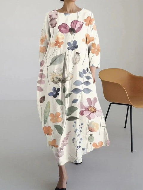 Women's loose crew neck fashion high-end long-sleeved printed dress m301049