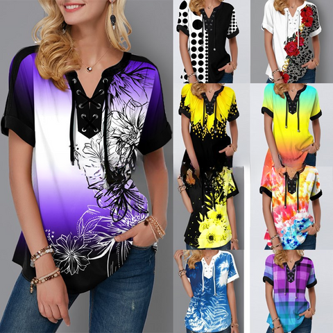Haut ample à lacets imprimé d'été pour femme M300208 