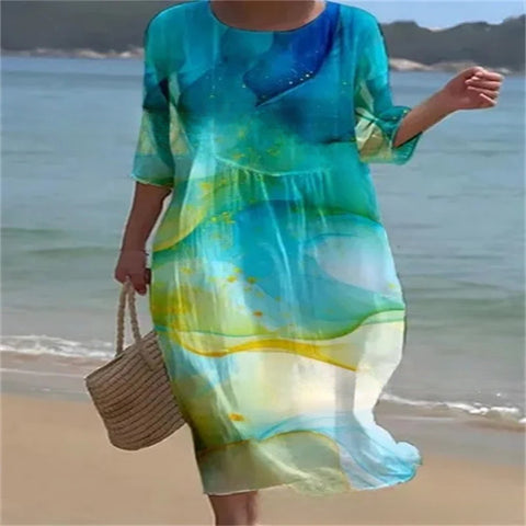Loose Crew Neck Fashion Premium Long Sleeve Printed Dress m301045