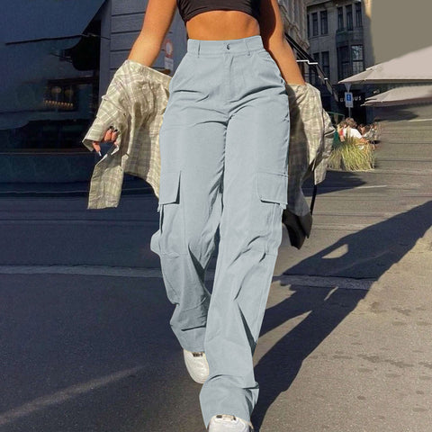 Fashion multi-pocket tooling straight trousers m301370