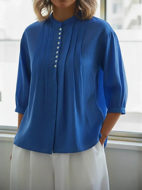 Women's cotton shirt solid color casual button-down pleated shirt m302690