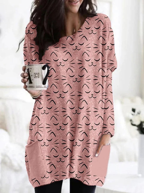 Digital printing women's fashion round neck medium and long top T-shirt m302271