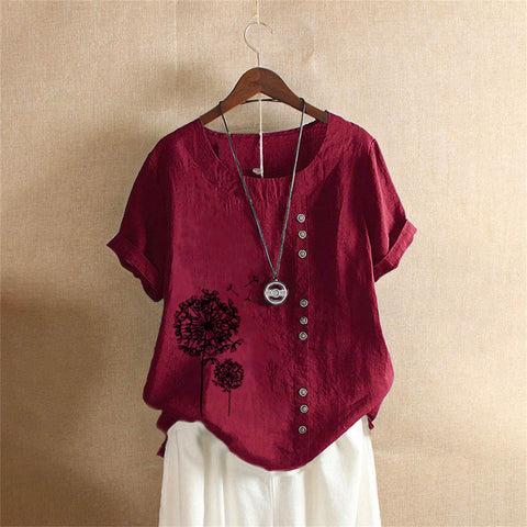 Large size casual loose cotton and linen short-sleeved pullover T-shirt cotton and linen women's clothing large size women's clothing m302737