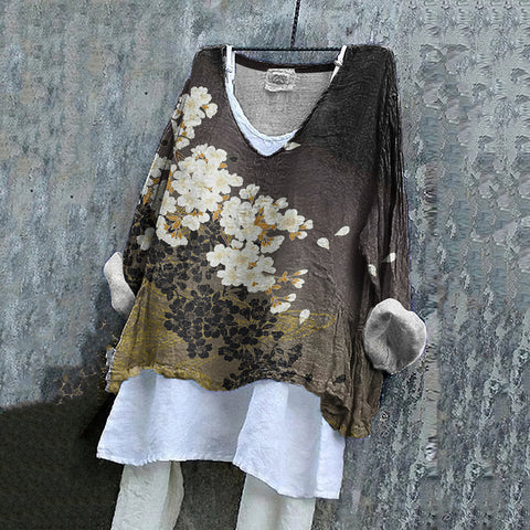 Pull décontracté imprimé à manches longues, col rond ample, T-shirt une pièce (sans sous-chemise) m301042