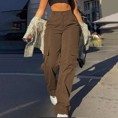 Fashion multi-pocket tooling straight trousers m301370