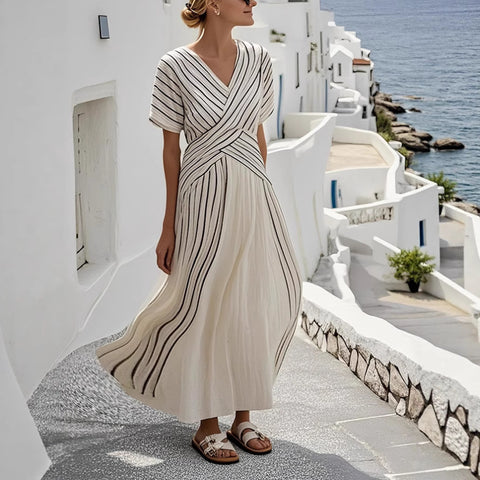 Ladies loose striped print dress m301924