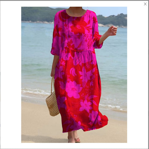 Robe longue à col ras du cou pour femme, imprimée, décontractée, tendance, m301059