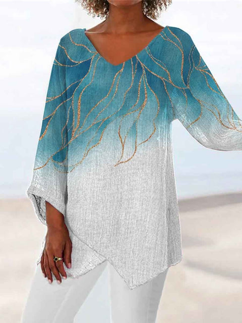 3D printing animal natural scenery V-neck nine-quarter sleeve loose T-shirt m301694