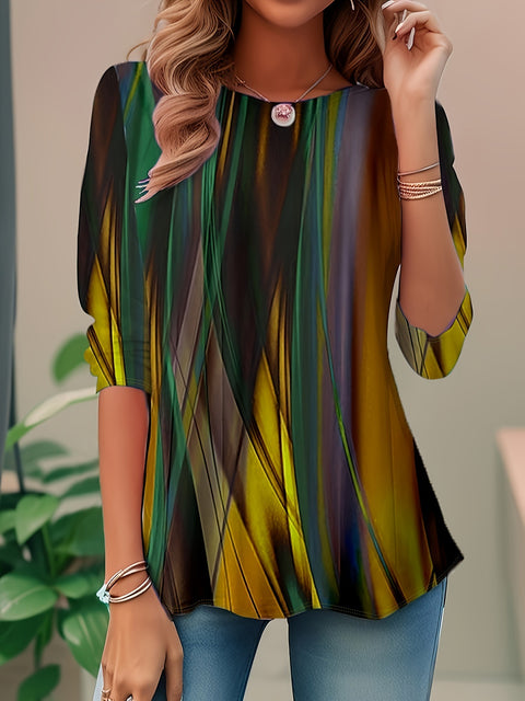 Women's digital printing crew neck loose long-sleeved top m300592