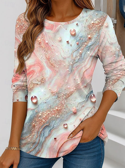 American cross-border foreign trade crew neck t-shirt button seven-quarter sleeve printing m301758