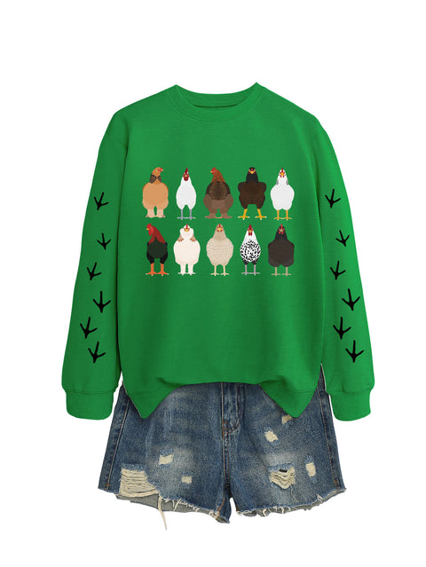 Crew neck long sleeve ten chickens footprint left and right hand print casual fashion sweater women m301720