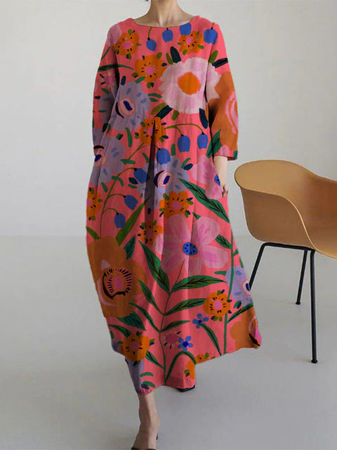 Loose Crew Neck Fashion Premium Long Sleeve Printed Dress m301044