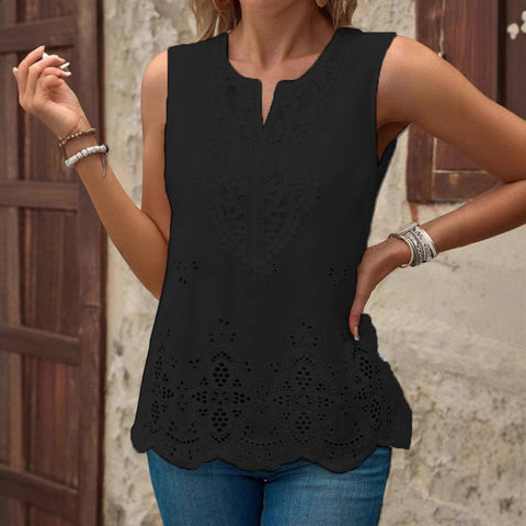 New embroidered splicing lace v-neck sleeveless vest women's top m301480