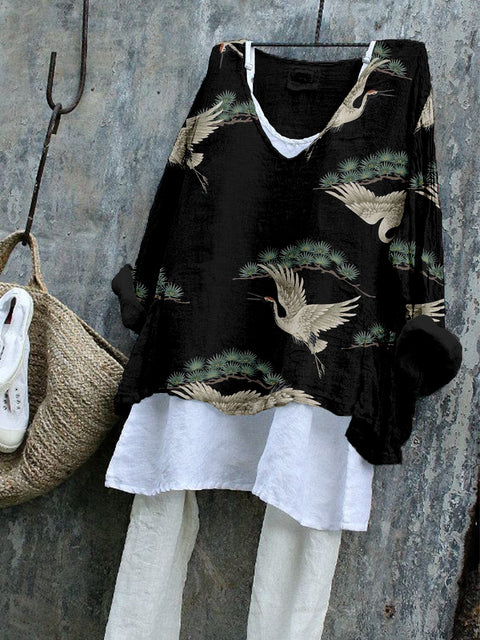 Pull décontracté imprimé à manches longues, col rond ample, T-shirt une pièce (sans sous-chemise) m301042