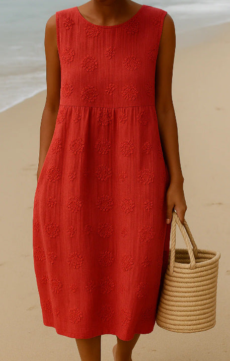 New sleeveless casual printing temperament long dress dress slim fit small fresh m302083