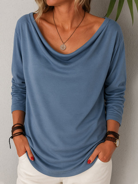Women's casual loose fashion long-sleeved solid color stacked collar pullover t-shirt top m301755