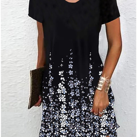 Women's Casual Print Dress Flower Print Crew Neck Fashion Street Outdoor Daily Short Sleeve Regular Fit m301702