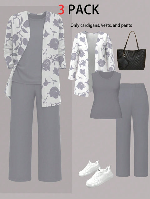Pink three-piece casual suit women's cardigan wide-leg pants m302761
