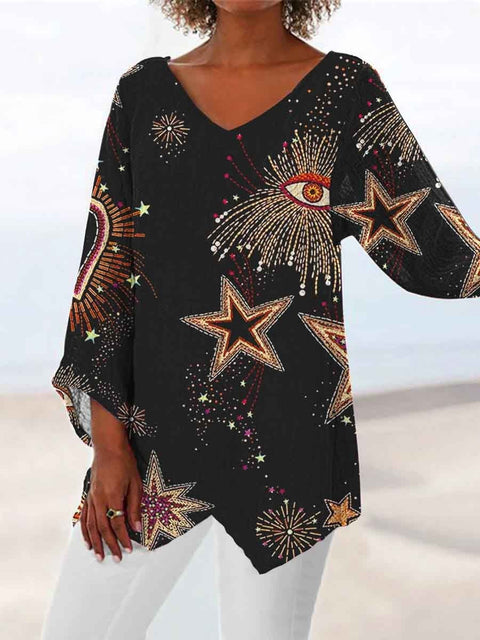 3D printing animal natural scenery V-neck nine-quarter sleeve loose T-shirt m301694