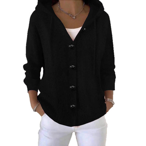 Spring and Autumn Hooded Long Sleeve Button Sweater Cardigan m301901