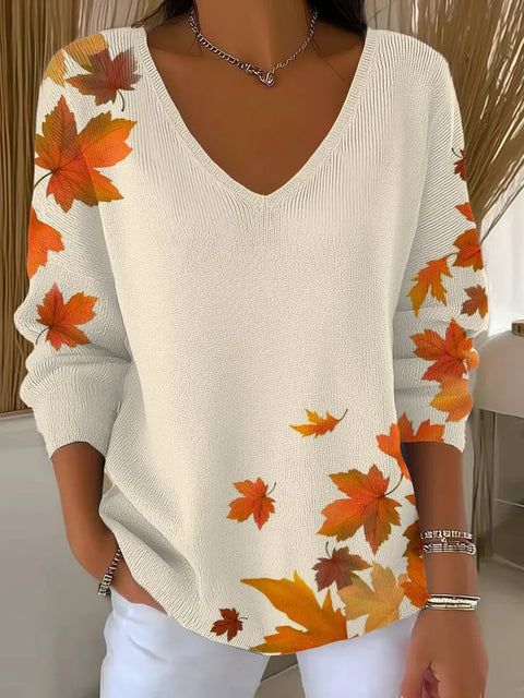 Shoulder V-Neck Long Sleeve Pullover 3D Digital Printing Women's Top T-Shirt m301684