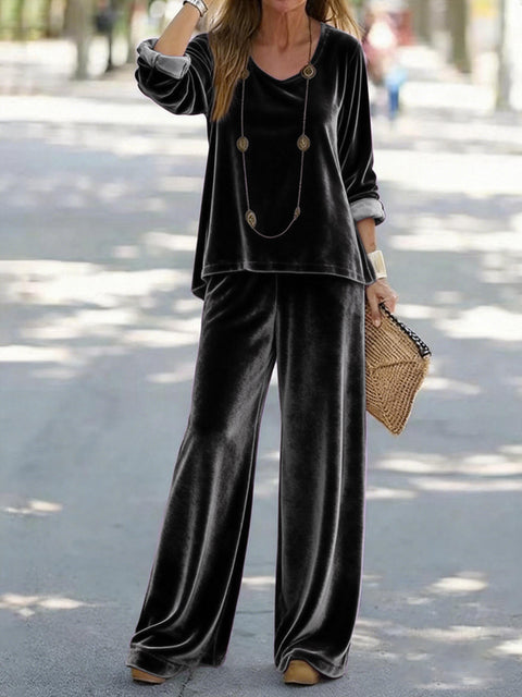 Casual V-neck pullover long sleeve plus trousers velvet multi-color women's suit FF303105