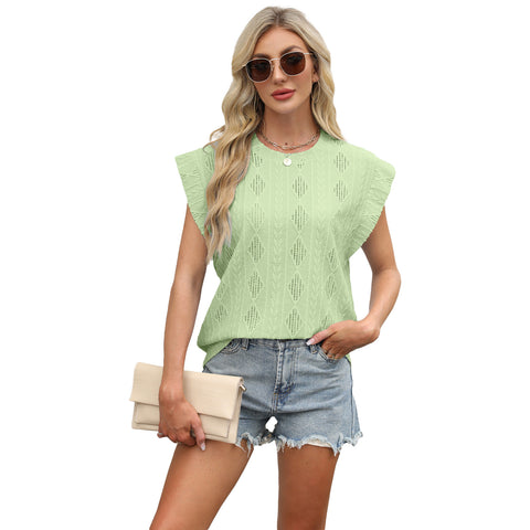 Spring and summer new round neck loose short-sleeved T-shirt jacquard top vest women's m302687