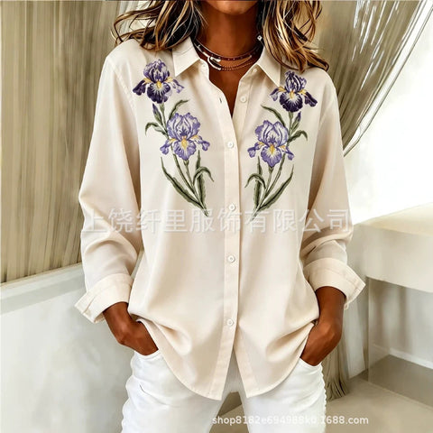 Floral digital printing long-sleeved French spring and autumn casual and comfortable women's clothing FF303099
