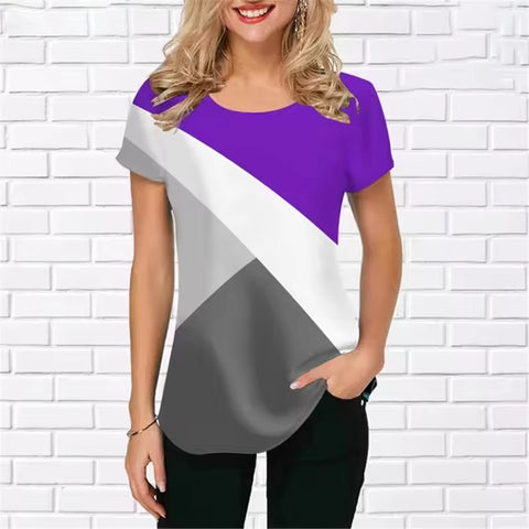 Women's T-shirt summer short-sleeved 3D printing classic simple women's T-shirt loose casual crew neck top m301663