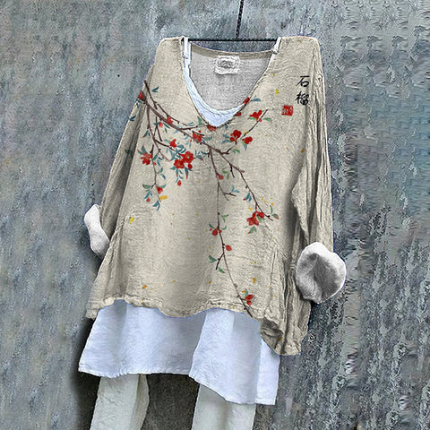 Long-sleeved printed casual pullover loose round neck single-piece T-shirt m301042