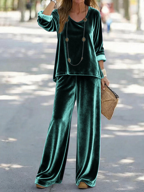 Casual V-neck pullover long sleeve plus trousers velvet multi-color women's suit FF303105