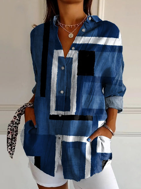 3D digital printing abstract pattern women's long shirt shoulder sleeve shirt m302463