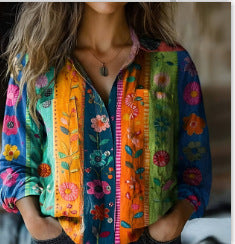 Summer trend long-sleeved shirt flower pattern printing 3D shirt m301226