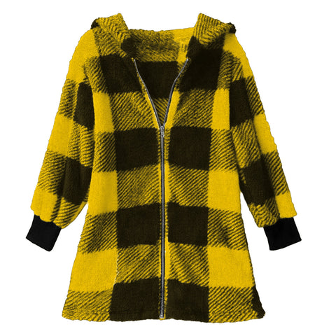 Long Sleeve Plaid Hooded Zipper Pocket Loose Jacket m302168