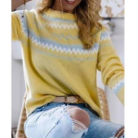 Large Size Women's Crew Neck Pullover Striped Sweater Knitted Sweater Long Sleeve Top Women's m301878