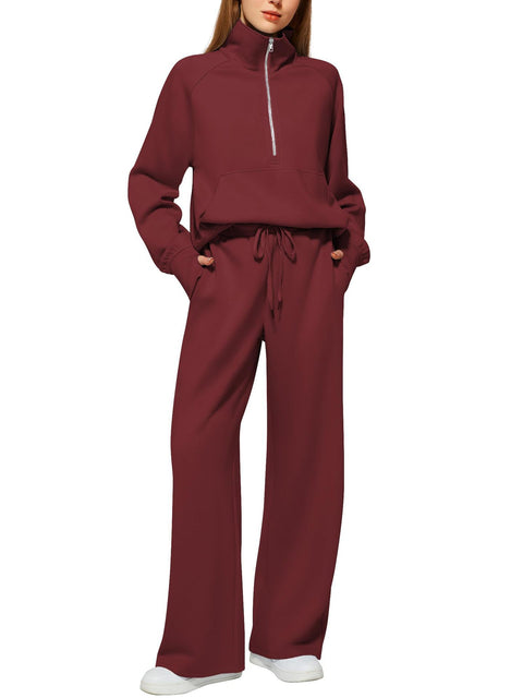 Women's two-piece oversized half-zipper sweatshirt wide-leg sweatpants casual cover m301809