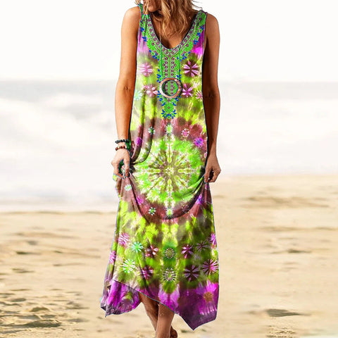 Ethnic style loose print vest dress m301453