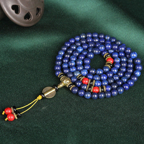 lapis lazuli 108 Buddha beads bracelet with red turquoise beads m3331230